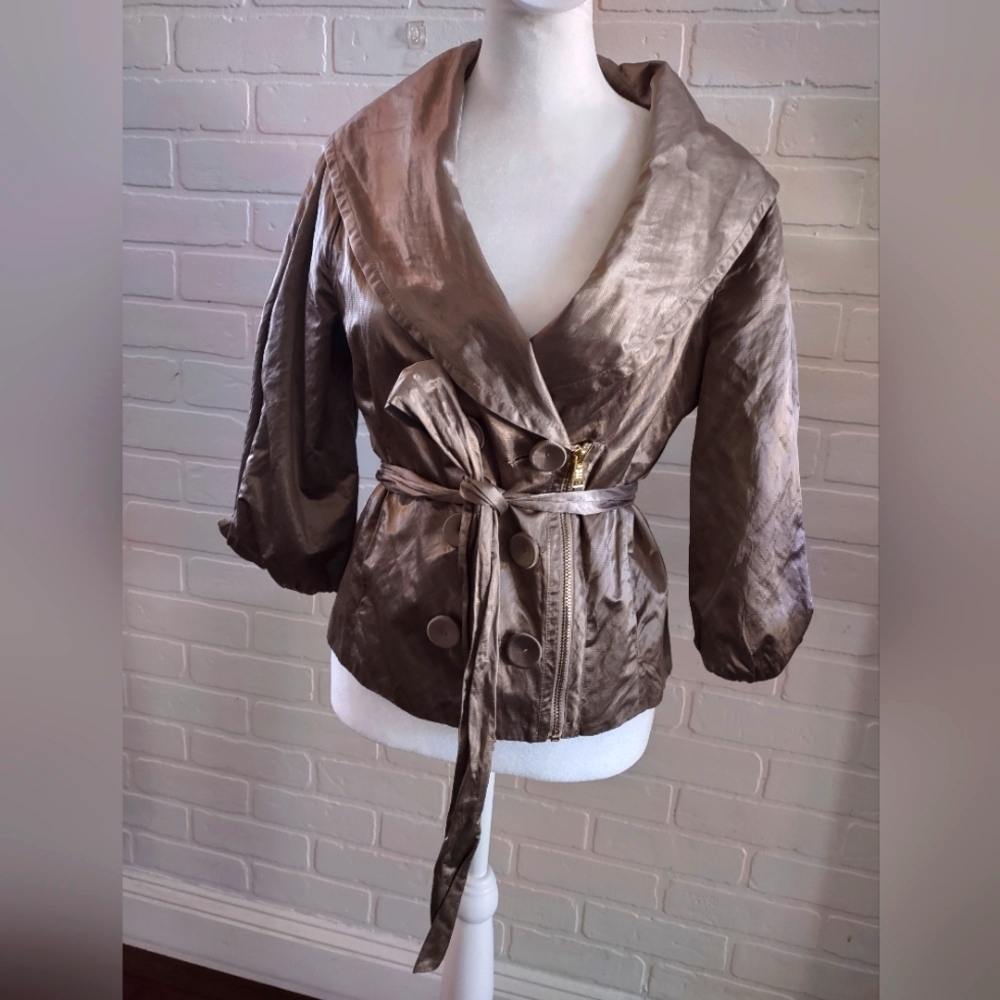 Metallic Double Breasted Jacket with Gold Zipper